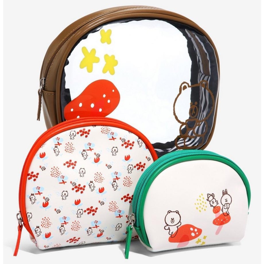 LINE FRIENDS Brown & Friends Mushroom COSMETIC BAG 3 PIECE SET!